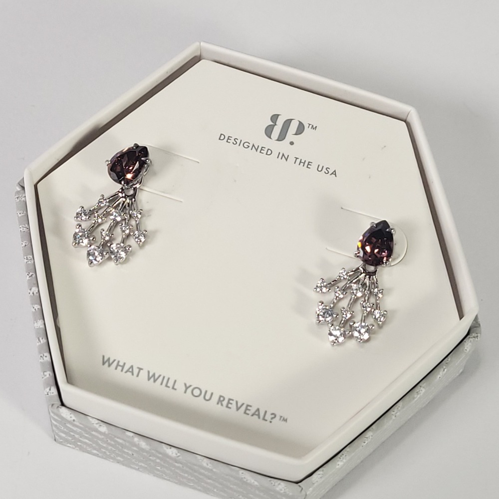 Bomb Party Sterling Silver Club Earrings Rhodolite CZ Chandelier Studs NIB